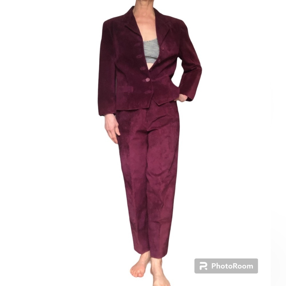 DANIER Vintage Leather/Suede 2 piece Pant Suit Wine color  Size Medium
